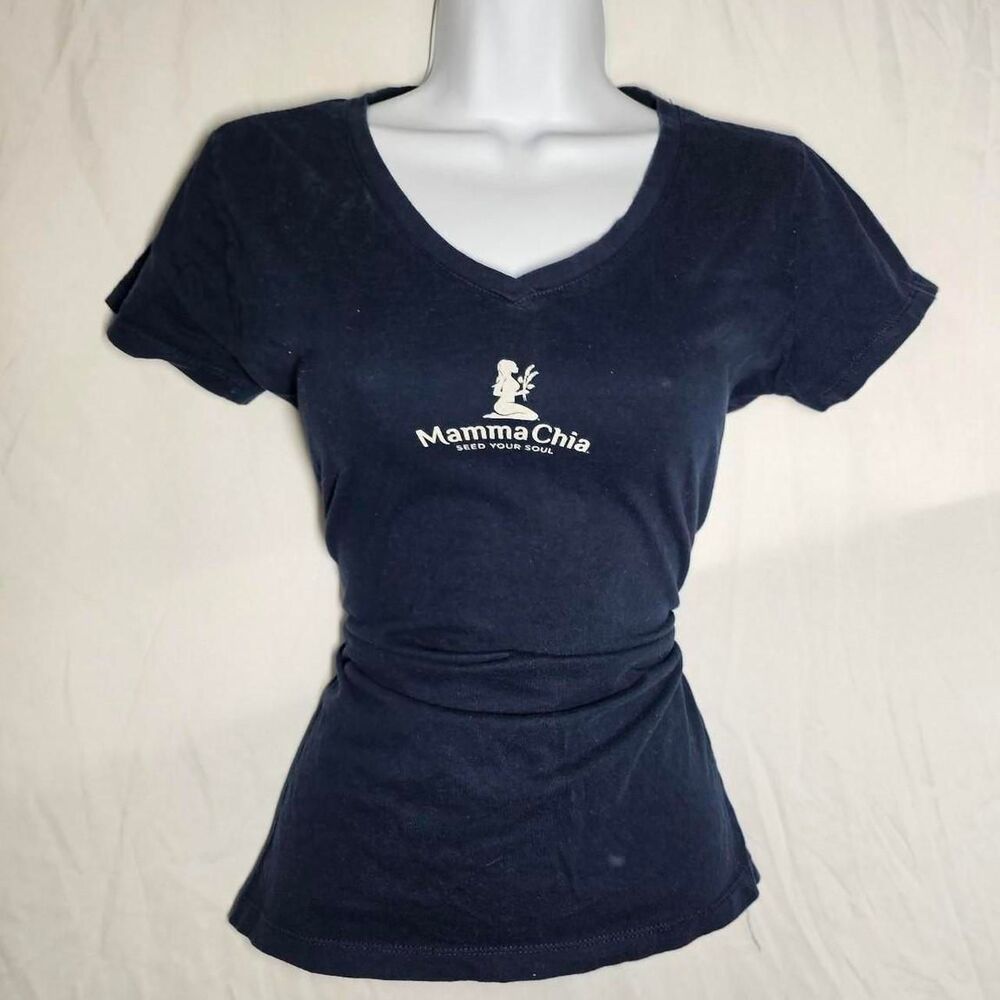 Mama chia seed your soul brand promo v neck navy blue tee